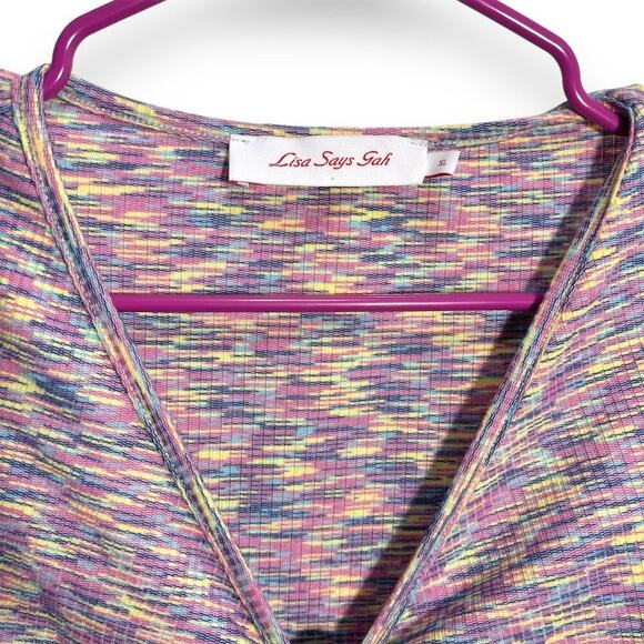 Lisa Says Gah 90s Lotta Dress Berry Pink Bodycon Short Long Sleeve V-Neck XL - Picture 7 of 9